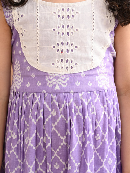 Purple Sleeveless Dress with white patchwork at neck