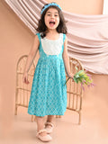 Blue Sleeveless Dress with white patchwork at neck