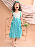 Blue Sleeveless Dress with white patchwork at neck