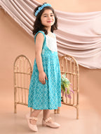 Blue Sleeveless Dress with white patchwork at neck