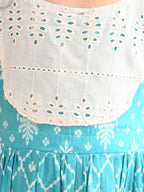 Blue Sleeveless Dress with white patchwork at neck