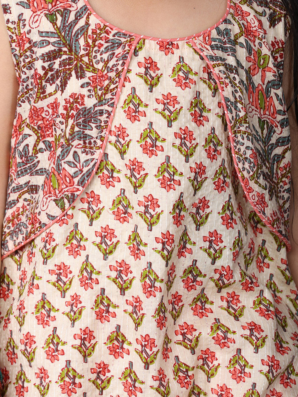 Peach Floral Printed sleeveless Kurti  paired with peach Dhoti