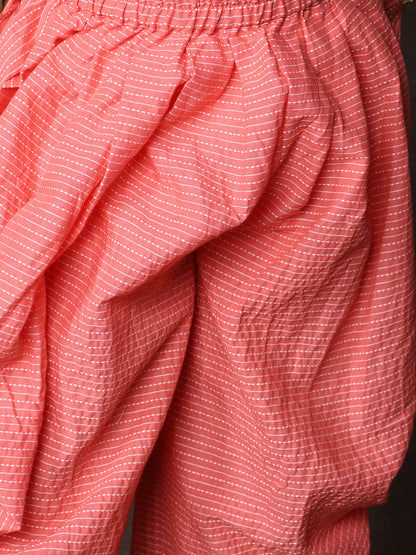 Peach Floral Printed sleeveless Kurti  paired with peach Dhoti