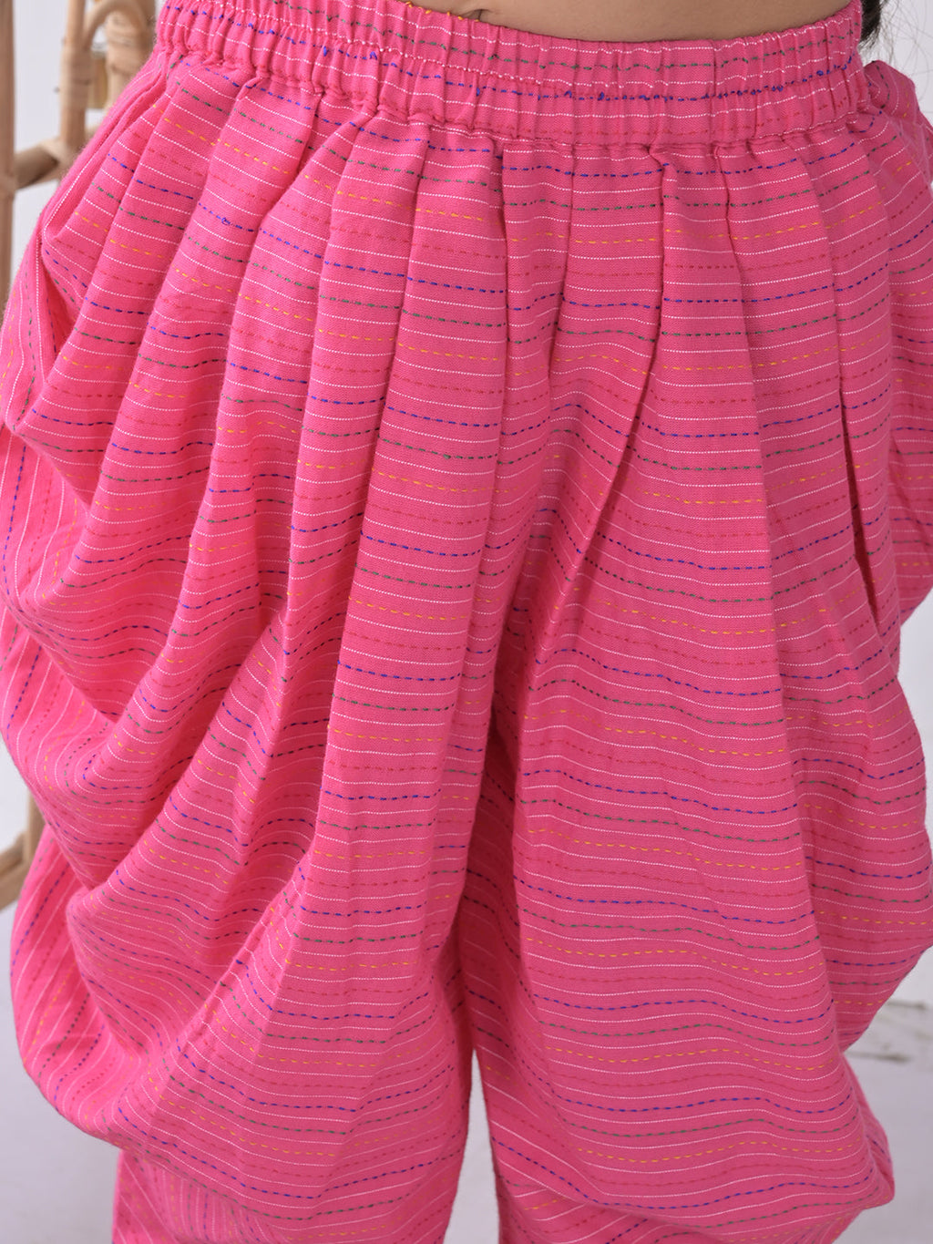 Blue Flora Kurti with pink dhoti