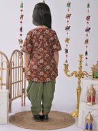 Maroon Printed Kurti with green katha dhoti