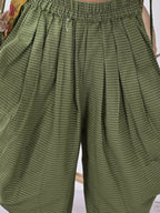 Yellow Printed Kurti with green katha dhoti
