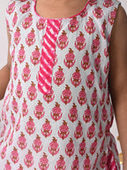 Pink printed Kurti with pink lehriya dhoti