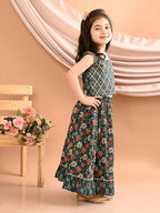 Blue floral printed Lehenga with lace worked top
