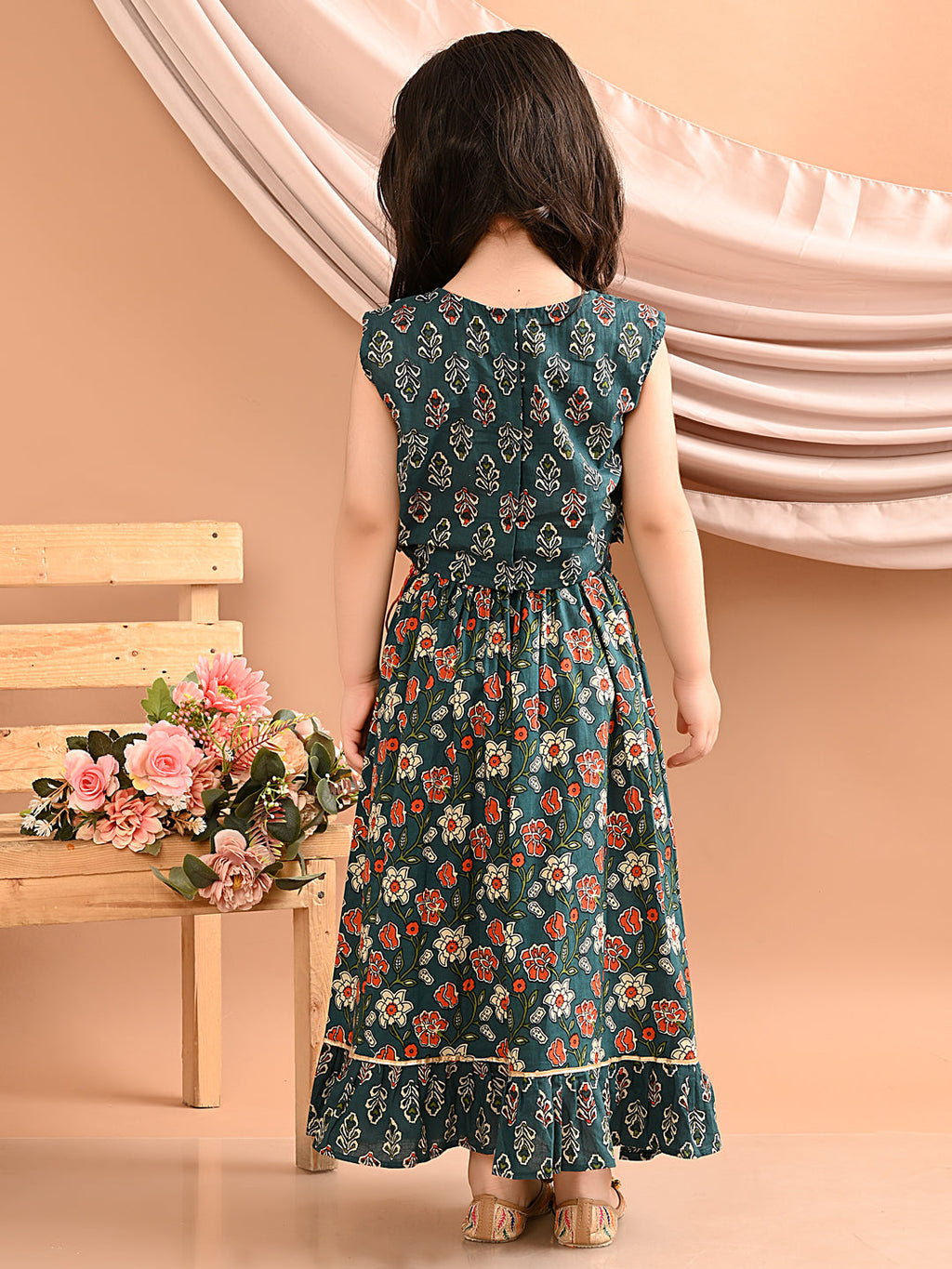 Blue floral printed Lehenga with lace worked top