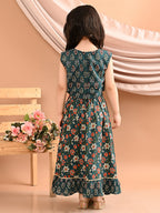Blue floral printed Lehenga with lace worked top
