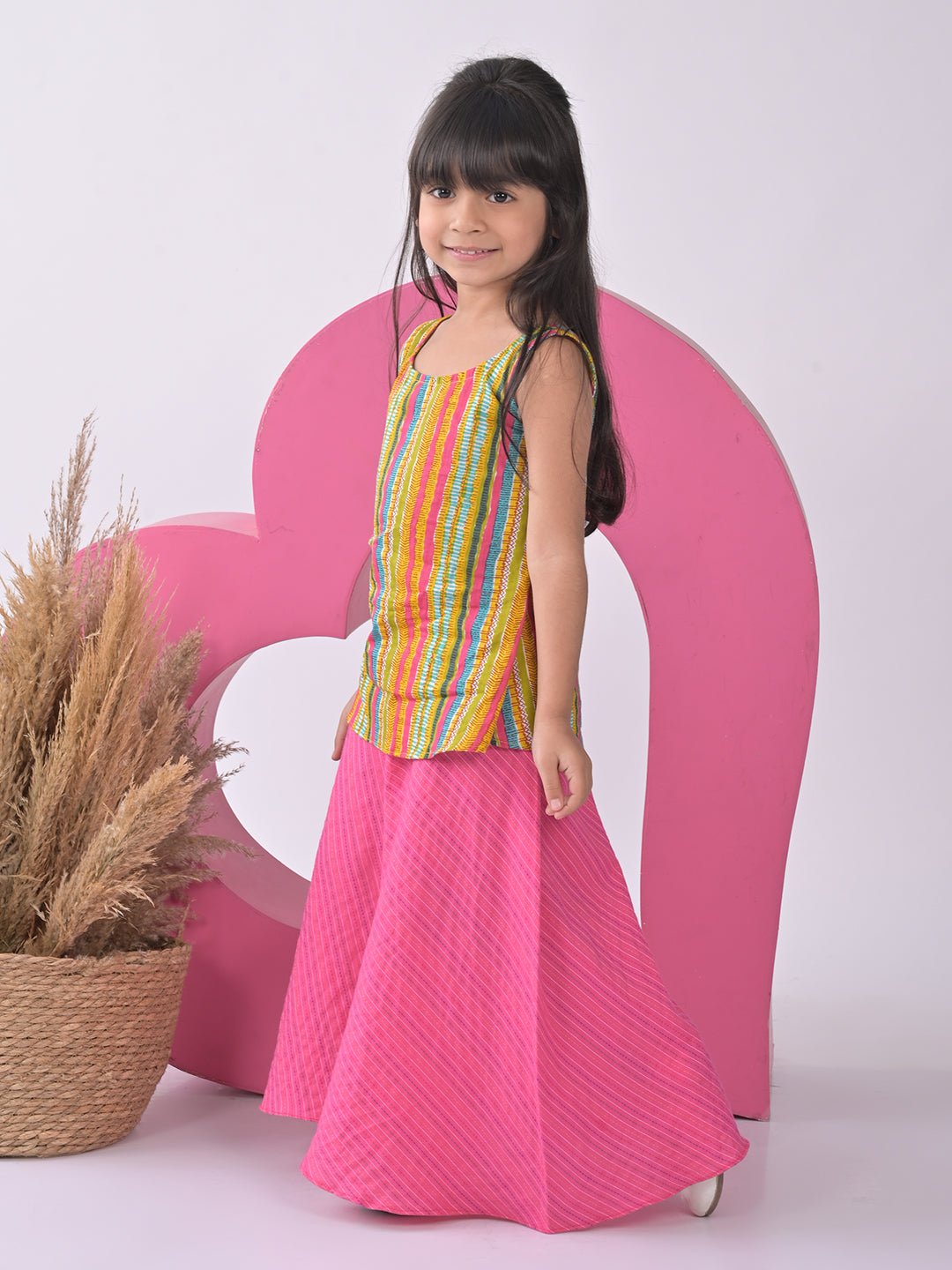 Printed Kurti paried with Pink plazo