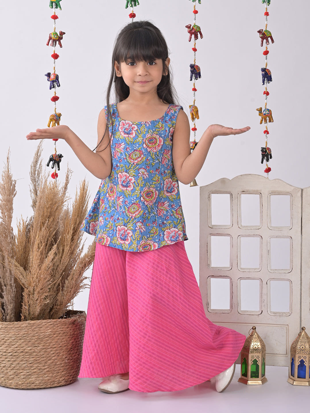 Blue Cotton Kurti with Pink plazo