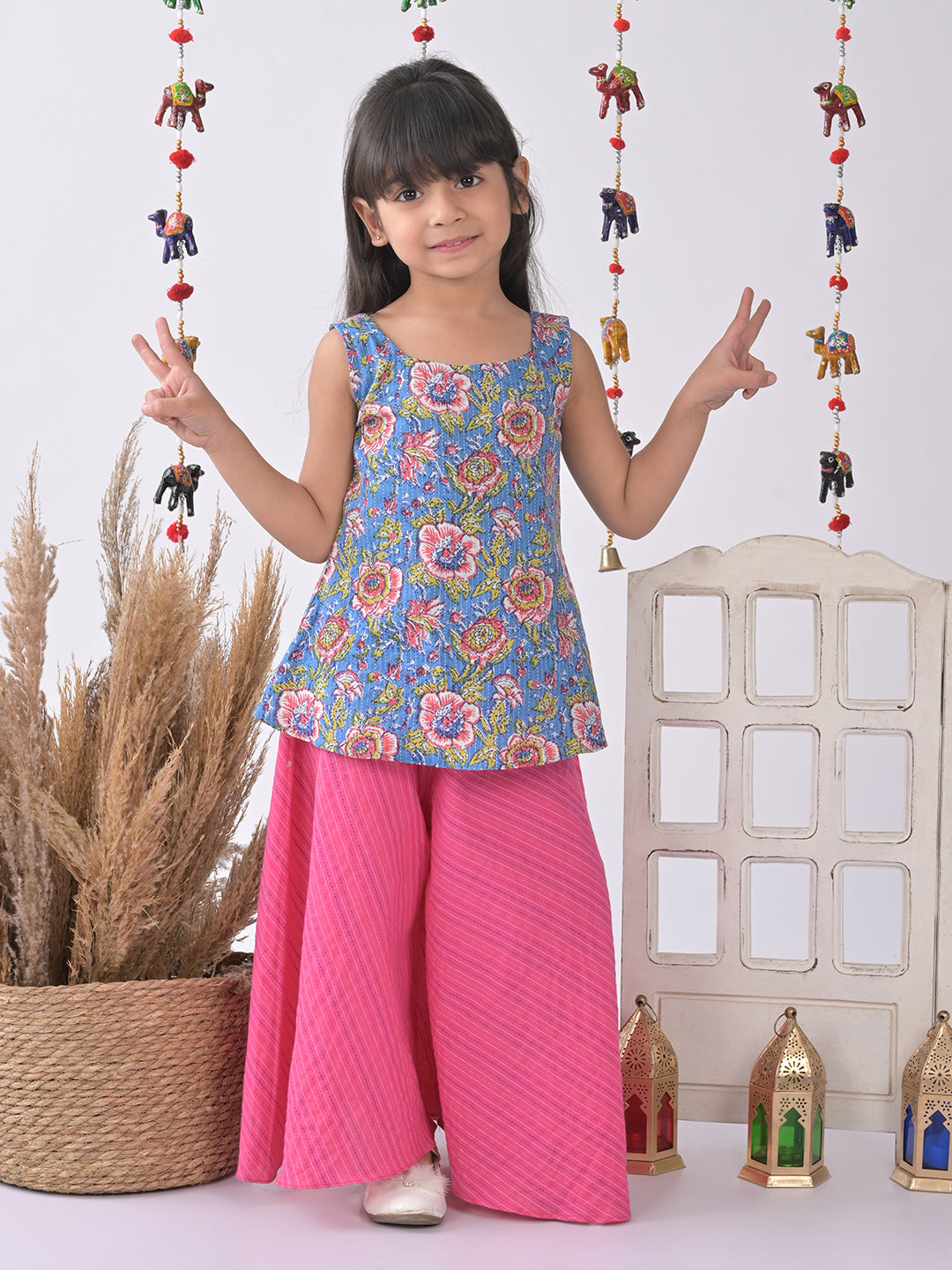 Blue Cotton Kurti with Pink plazo