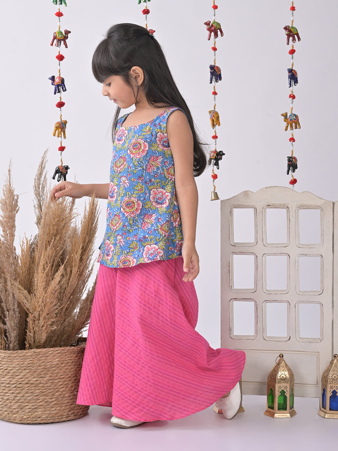 Blue Cotton Kurti with Pink plazo