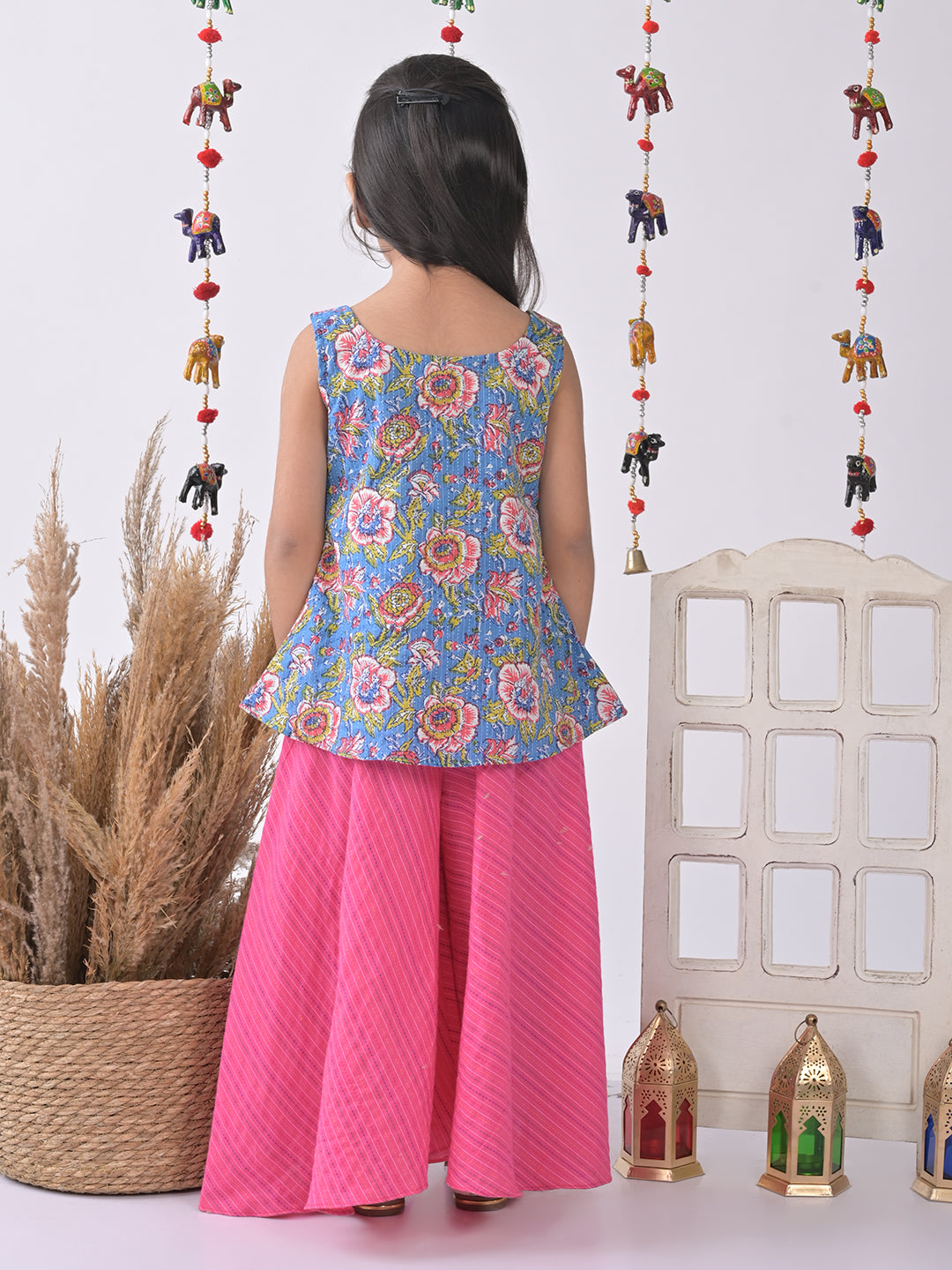 Blue Cotton Kurti with Pink plazo