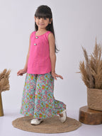 Pink Kurti with blue printed plazo