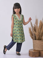Green & Blue Cotton Kurti Set