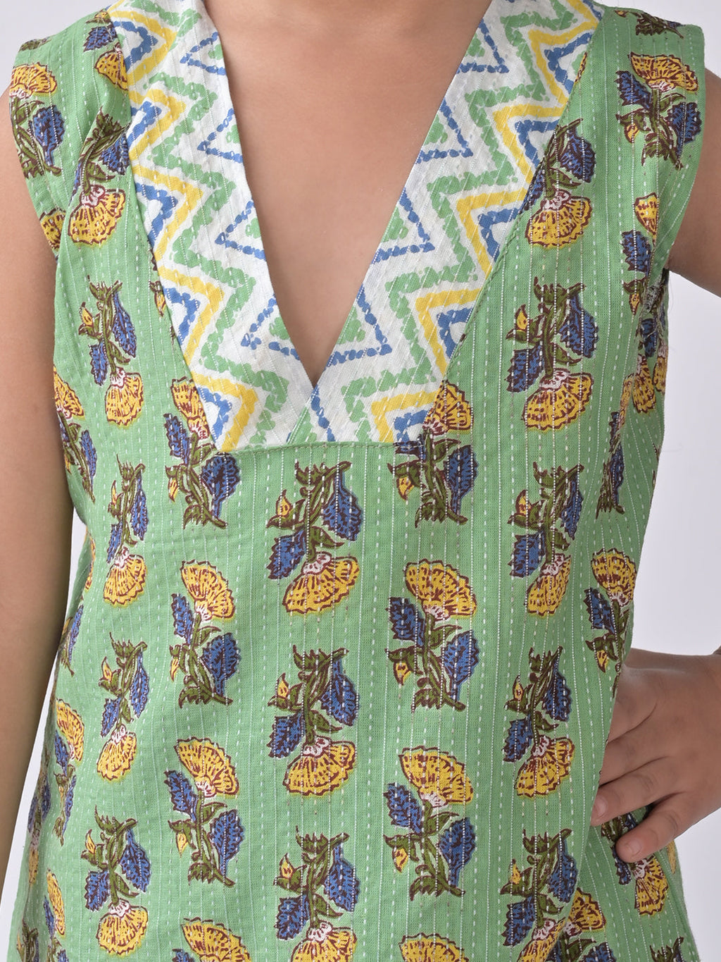 Green & Blue Cotton Kurti Set
