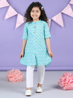Light Blue Floral Kurti and white pant