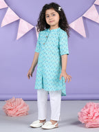 Light Blue Floral Kurti and white pant