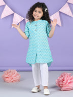 Light Blue Floral Kurti and white pant