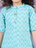 Light Blue Floral Kurti and white pant