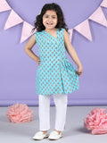 Blue Floral collar style Kurti with white pant