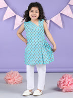 Blue Floral collar style Kurti with white pant