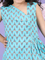 Blue Floral collar style Kurti with white pant