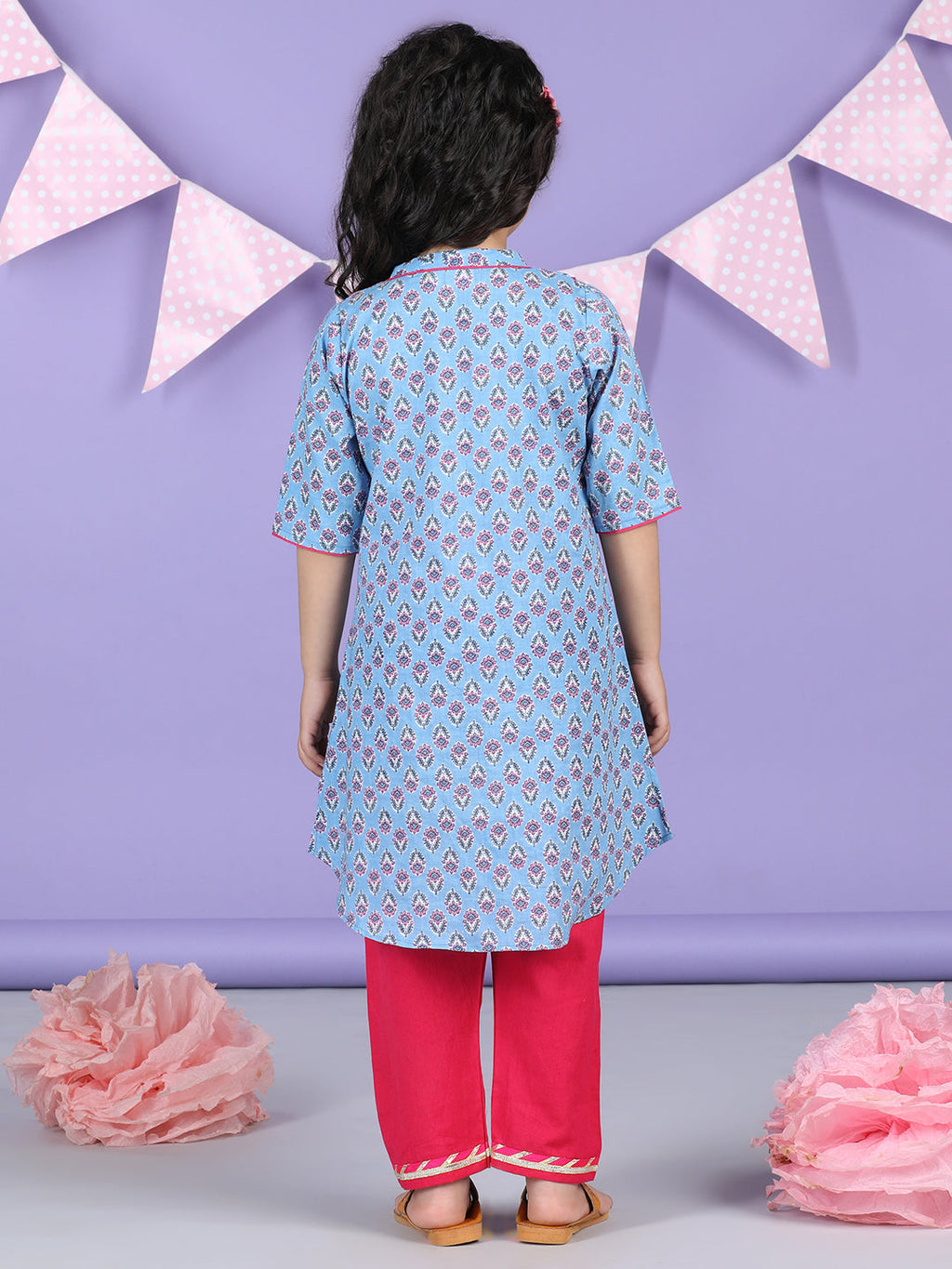 Blue Floral Printed Kurti with pink plazo