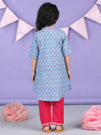Blue Floral Printed Kurti with pink plazo