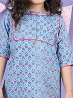 Blue Floral Printed Kurti with pink plazo