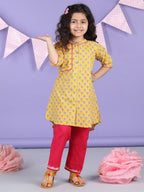 Yellow Floral Printed Kurti with pink plazo