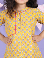 Yellow Floral Printed Kurti with pink plazo