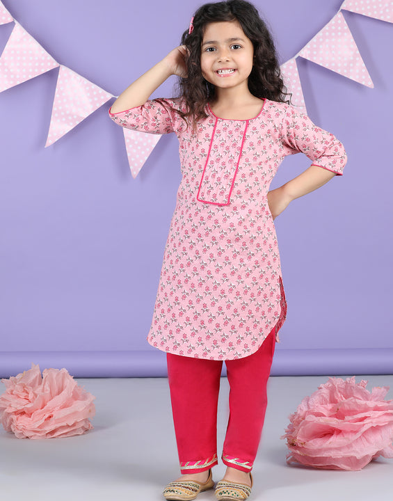 Pink Floral Printed Kurti with pink plazo