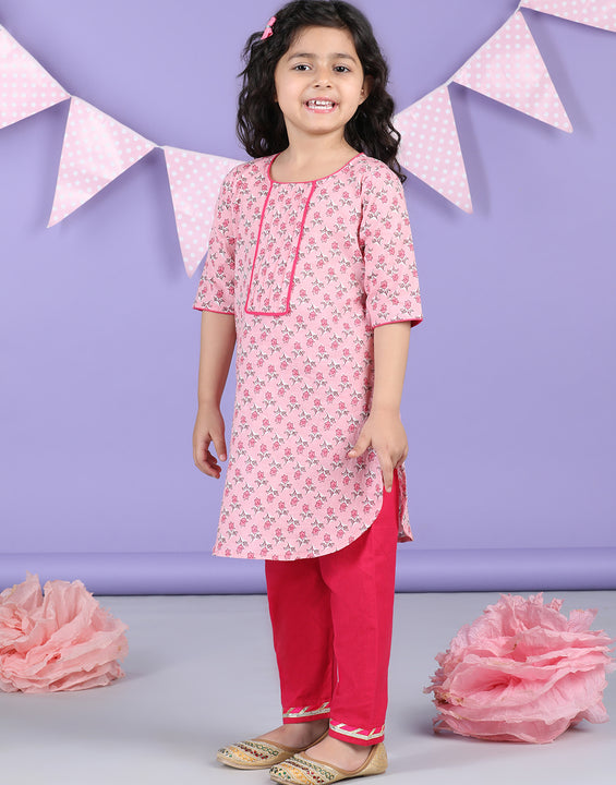 Pink Floral Printed Kurti with pink plazo