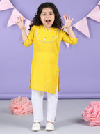 Yellow Lurex Embroidered Kurti  with white plazo