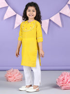 Yellow Lurex Embroidered Kurti  with white plazo