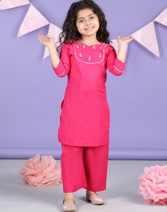 Pink Lurex Embroidered Kurti with pink plazo