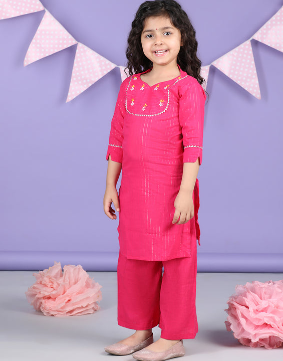 Pink Lurex Embroidered Kurti with pink plazo