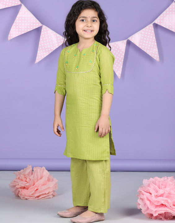 Green Lurex Embroidered Kurti  with green plazo