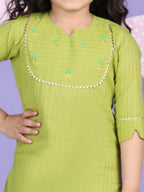 Green Lurex Embroidered Kurti  with green plazo