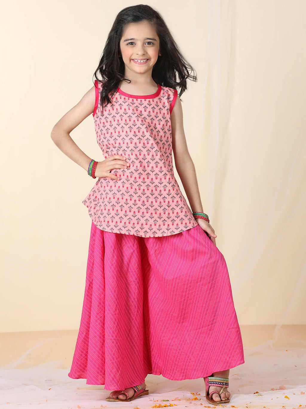 Pink printed katha Kurti with pant