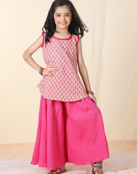 Pink printed katha Kurti with pant
