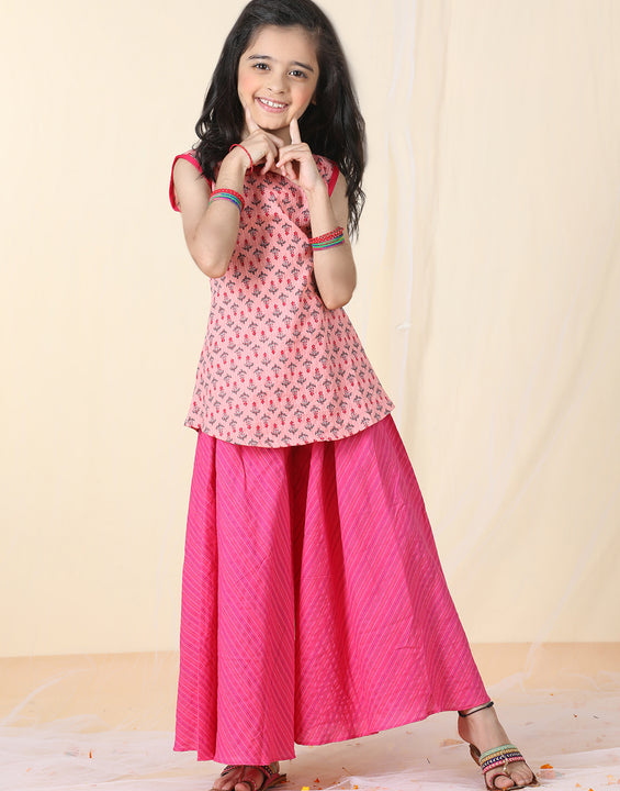 Pink printed katha Kurti with pant