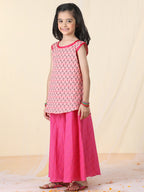Pink printed katha Kurti with pant