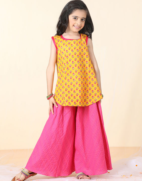 Yellow Floral printed Kurti with pant