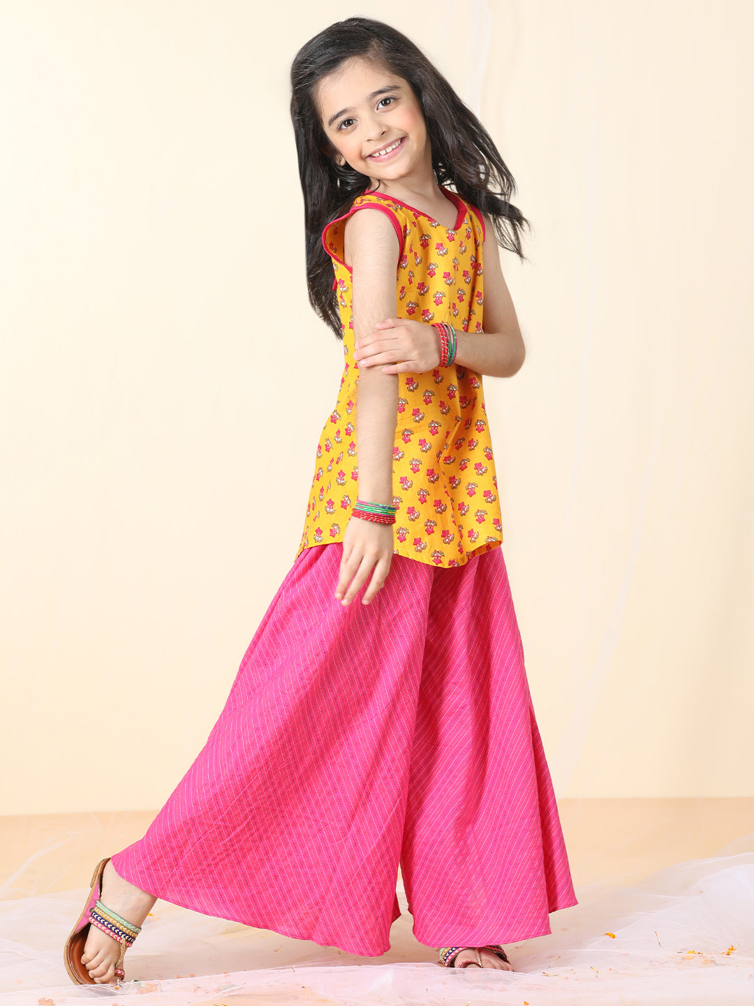 Yellow Floral printed Kurti with pant