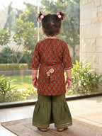 Brown three-quarter sleeves Kurti  With Green Sharara