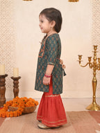 Blue three-quarter sleeves Kurti  With Red Sharara